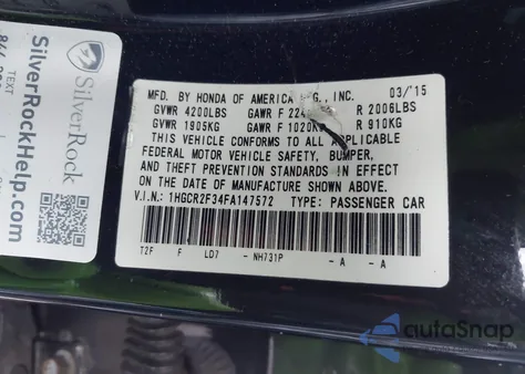 2015 Honda Accord Lx z USA, uszkodzony, nr VIN 1HGCR2F34FA147572